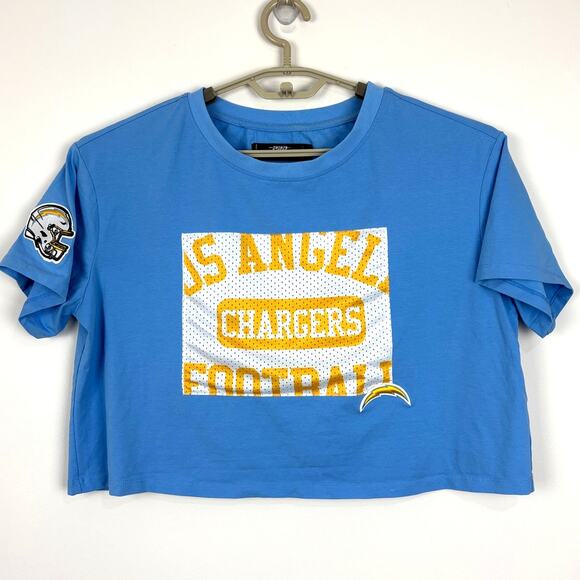 Pro Standard NFL Los Angeles Chargers Cropped T Shirt blue yellow Medium - Picture 1 of 9